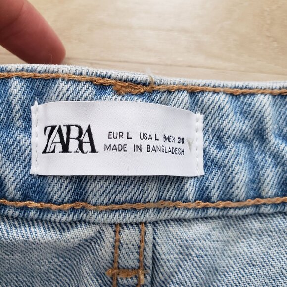 Zara Button Fly Distressed Fringed Hemline Denim Skirt Blue Size Large - Picture 4 of 9